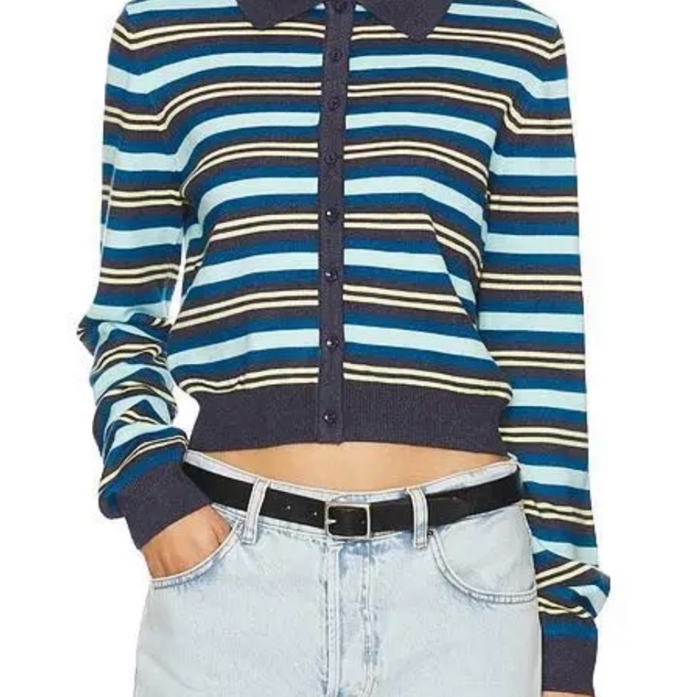 Lioness Awakening Cardigan - Blue and yellow stripe